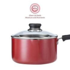 Solimo Induction Base Aluminium Non-Stick Sauce/Milk Pan with Glass Lid (1.5 Ltrs)