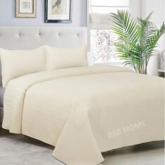 BSB HOME® 100% Microfiber Ultrasonic 280 Tc Solid King Size Quilted Bed Cover/Bedsheet with 2 Pillow Covers, (Luxurious, Beige 90X100 Inches, 254X228 Cm)