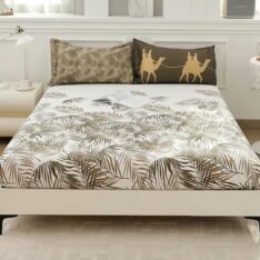 Story@Home Bedsheet for King Size Bed | Cotton Bedsheet | Leafs Bed Sheet Cotton with 2 Pillow Covers (270 x 270cm, White & Green) | Perfect for Home Decor | 240TC