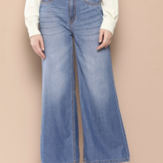Women Pure Cotton Wide Leg Light Fade Jeans