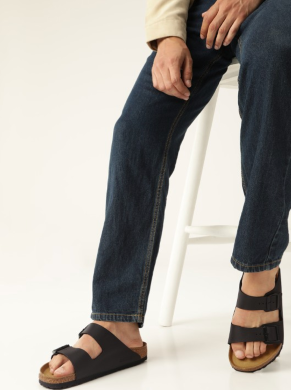 Arizona Black Regular Width Birko-Flor Two-Strap Sandals
