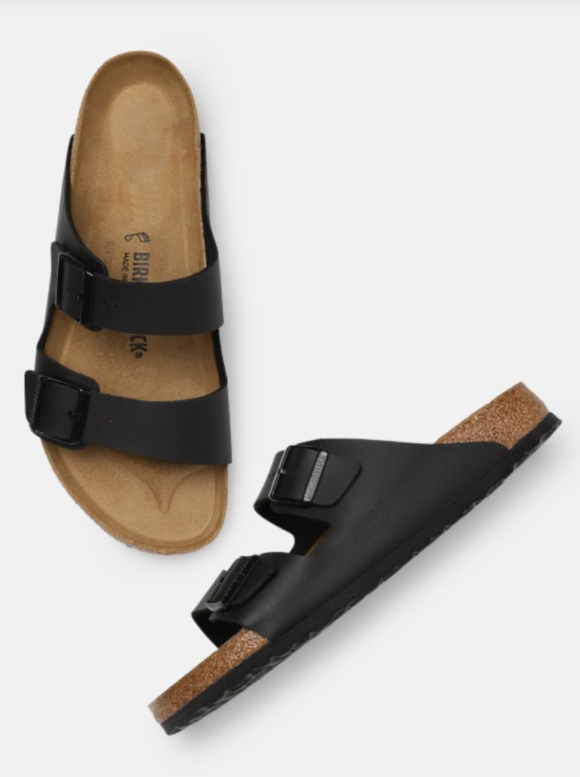Arizona Black Regular Width Birko-Flor Two-Strap Sandals - Image 3
