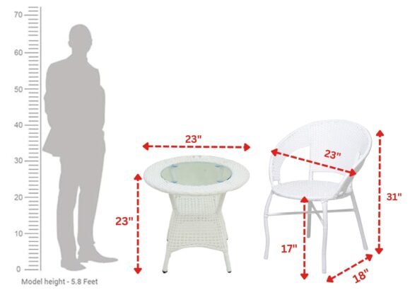 DEVOKO 5-Piece Outdoor Rattan Wicker Patio Bistro Set For Garden, Backyard, Balcony, Porch, Poolside Furniture With White All-Weather Wicker And Glass Top Table, (58 X 46 X 79Cm) - Image 2