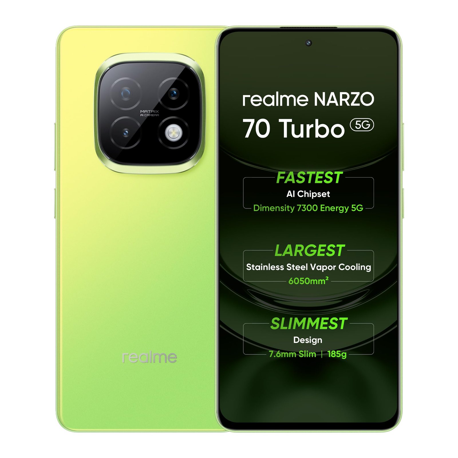 realme NARZO 70 Turbo 5G (Turbo Green,6GB RAM,128GB Storage) | Segment's Fastest Dimensity 7300 Energy 5G Chipset | Motorsports Inspired Design
