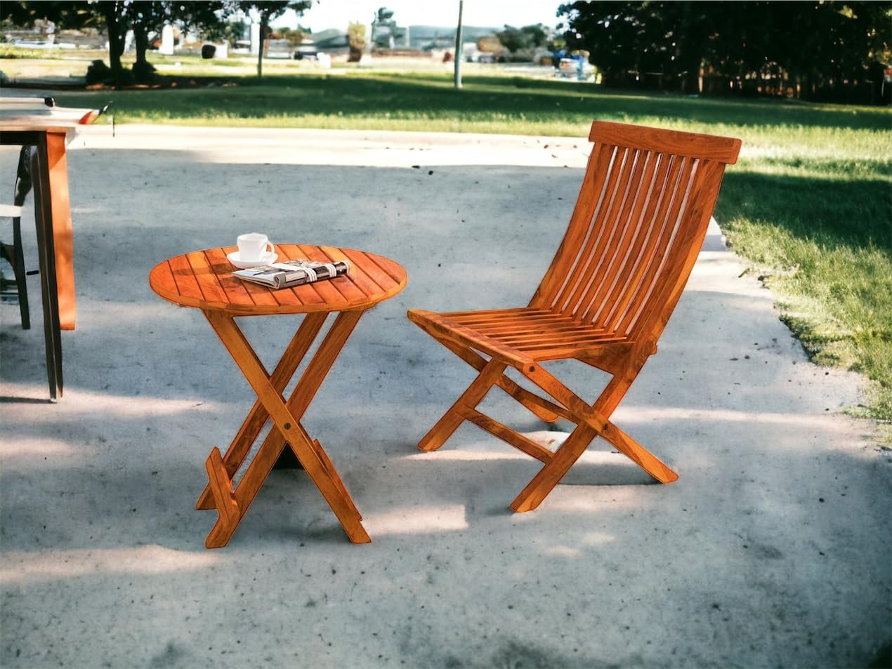 Home furniture Wooden Patio Dining Set Foldable 2 Chair and Round Table for Balcony Garden Indoor Outdoor Terrace Furniture