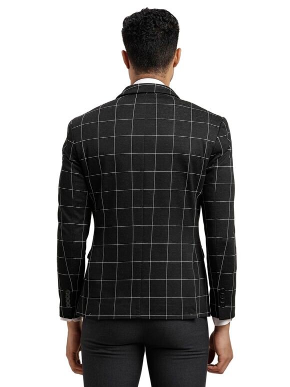 Turtle Men Knitted Checkered Dark Grey Blazer - Image 2