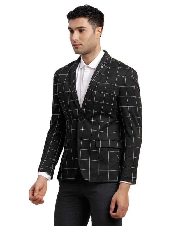 Turtle Men Knitted Checkered Dark Grey Blazer - Image 3