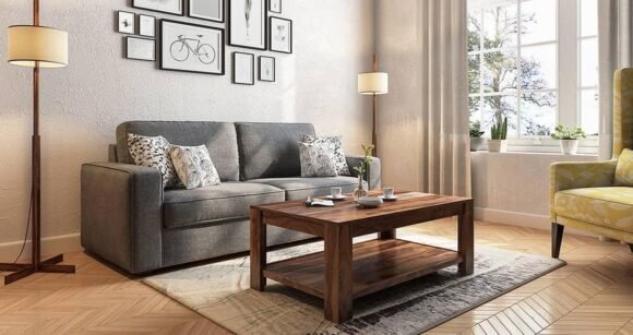 Sheesham Wood Coffee Table with Honey Finish, Living Room End Table