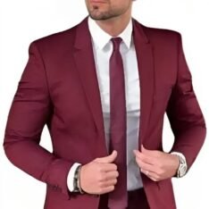DARBAR IN Men's Formal Maroon, Single Breasted Blazer, Business Casual Style
