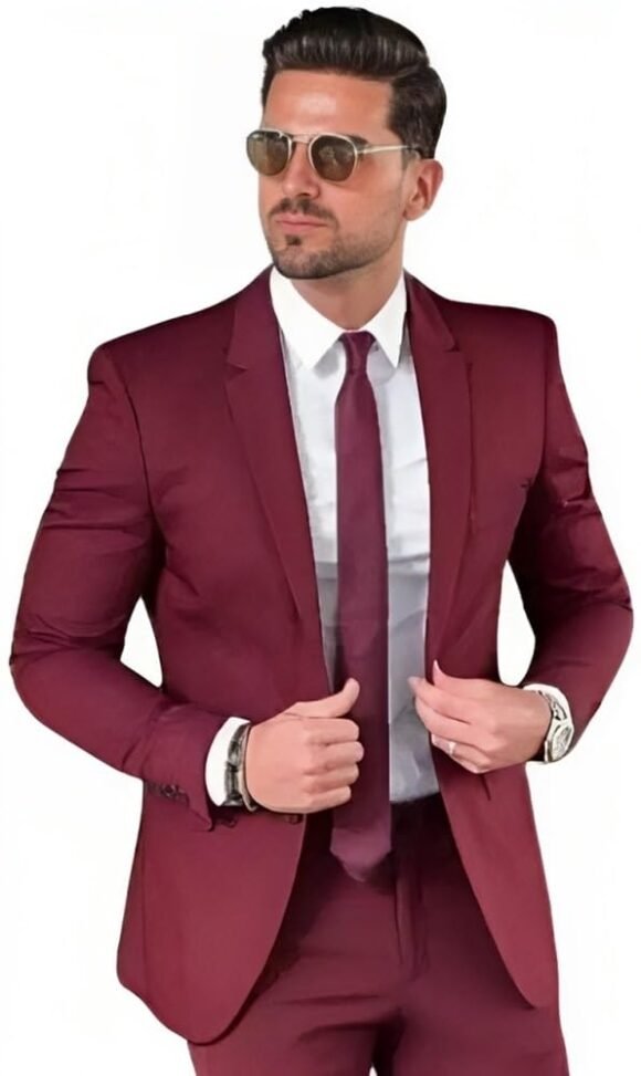 DARBAR IN Men's Formal Maroon, Single Breasted Blazer, Business Casual Style
