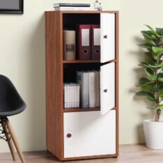 ABOUT SPACE Wooden Cabinet - 3 Tier Engineered Wood Storage Cabinet for Living Room with Magnetic Door,