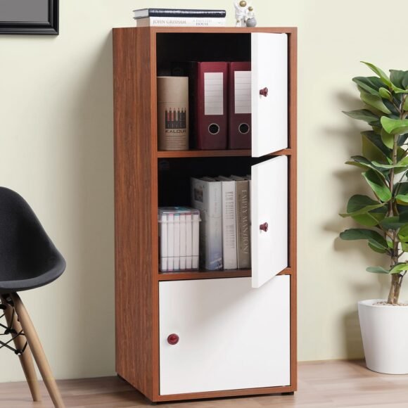 ABOUT SPACE Wooden Cabinet - 3 Tier Engineered Wood Storage Cabinet for Living Room with Magnetic Door,