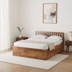 Solimo Petra Solid Sheesham Wood Queen Bed (Teak Finish)