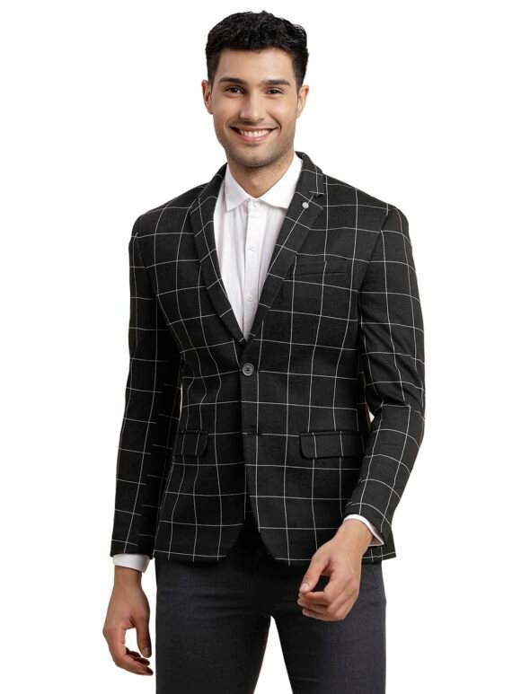 Turtle Men Knitted Checkered Dark Grey Blazer