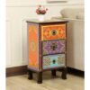 FURNWEAVE Solid Wooden 3 Drawer Side Table - Handpainted Rajasthani
