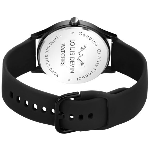 LOUIS DEVIN Silicone Strap Analog Wrist Watch for Men (Black/Blue/Red) | LD-BK054 - Image 2