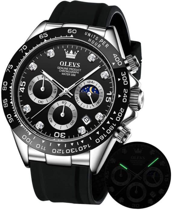 OLEVS Watches for Men Analog Quartz Chronograph Watch Moon